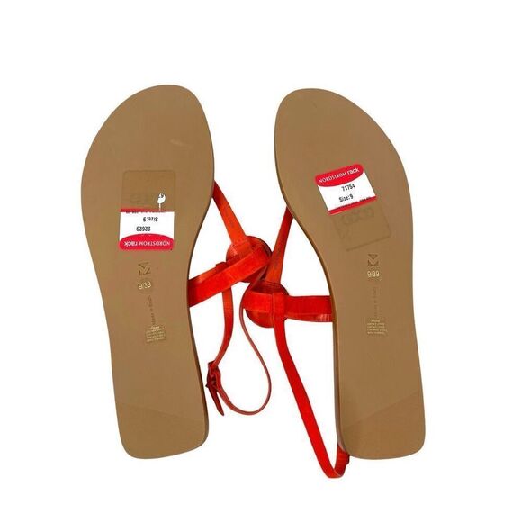 NEW MERCEDES CASTILLO Viveana t strap leather Flat Sandals Size 9 flame red - Picture 9 of 9